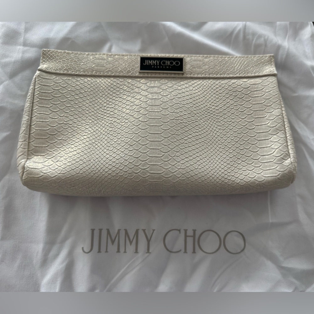 JIMMY CHOO Reptile-Embossed White w/ Gold Sheen Clutch